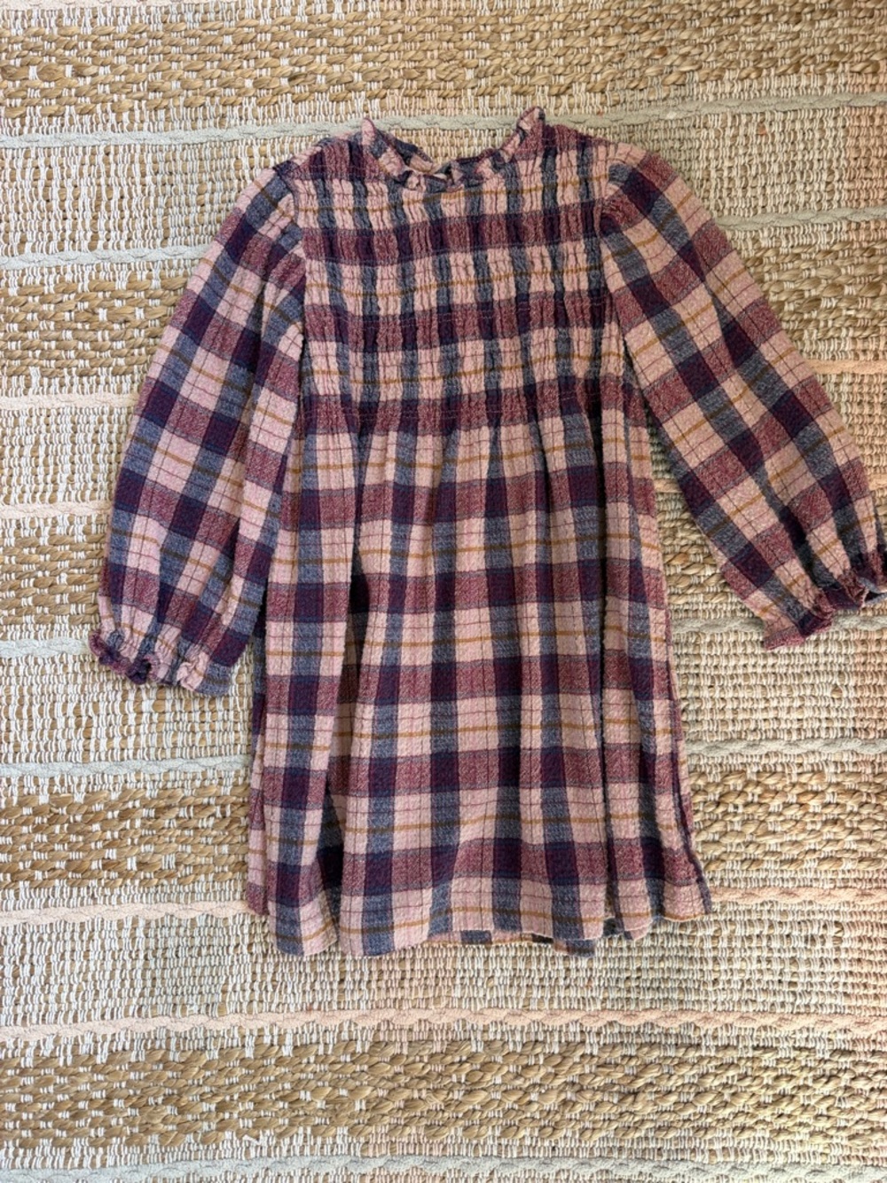 Zara Pink Plum Plaid Long-Sleeve Kids Dress